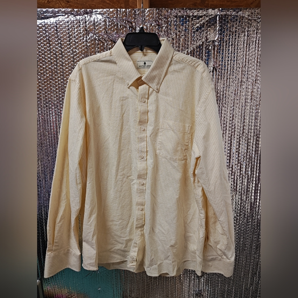 Southern Pines Yellow And White Striped Casual Button Down Shirt